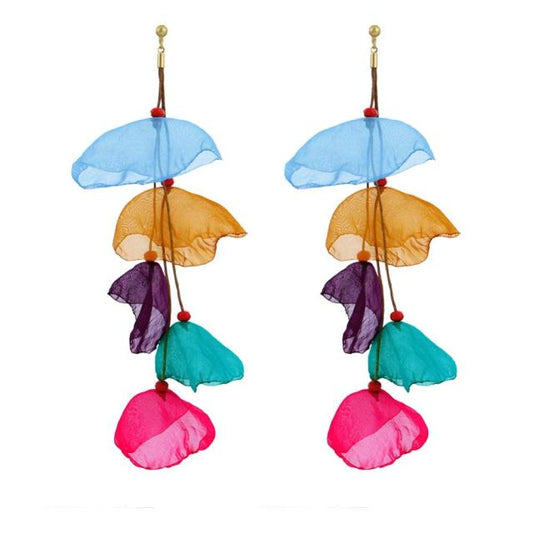Badu Long Yarn Flower Earrings Bohemian Handmade